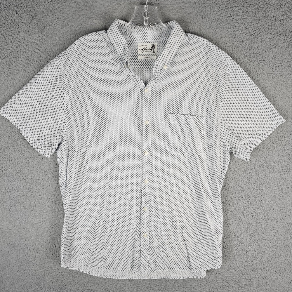 Bonobos Button Up Mens XL White Micro Floral Print Standard Fit Short Sleeve